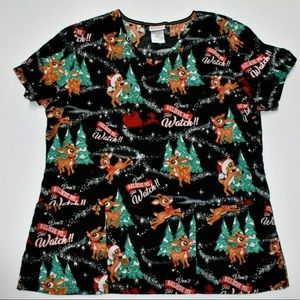 NWT Rudolph the Red Nose Reindeer 2 pocket scrub